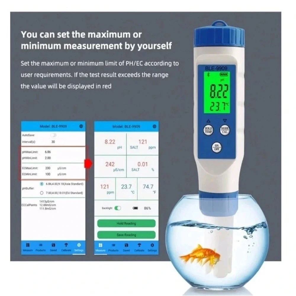 5 In 1 TDS Salinity Water Quality Monitor Tester With Temp Guage, With WiFi App
